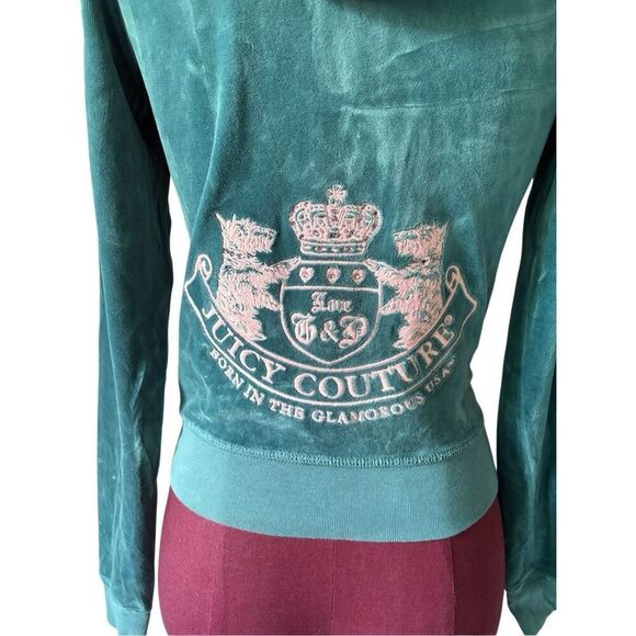 Juicy Couture Y2K Velour Hooded Full Zip Teal Jacket size S - Picture 7 of 10